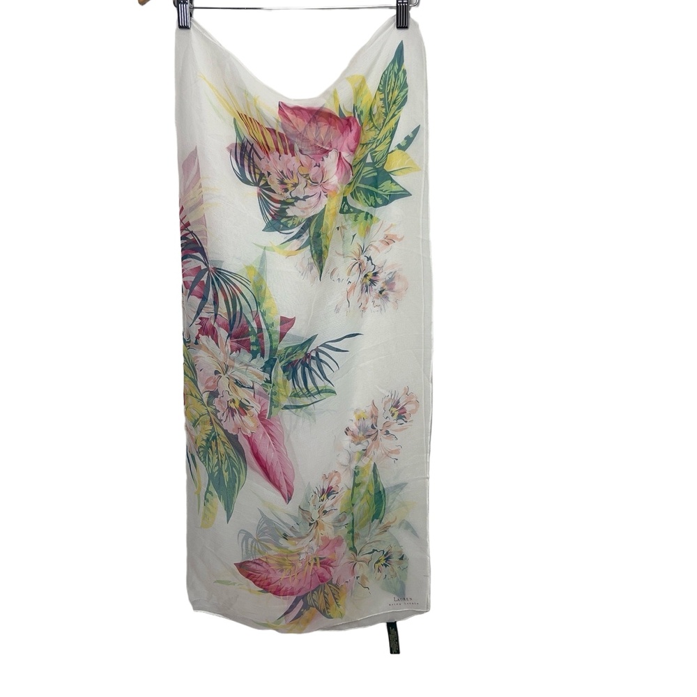 Lauren Ralph Lauren Tropical Floral Print Chiffon‎ Sheer Scarf 37 x 34